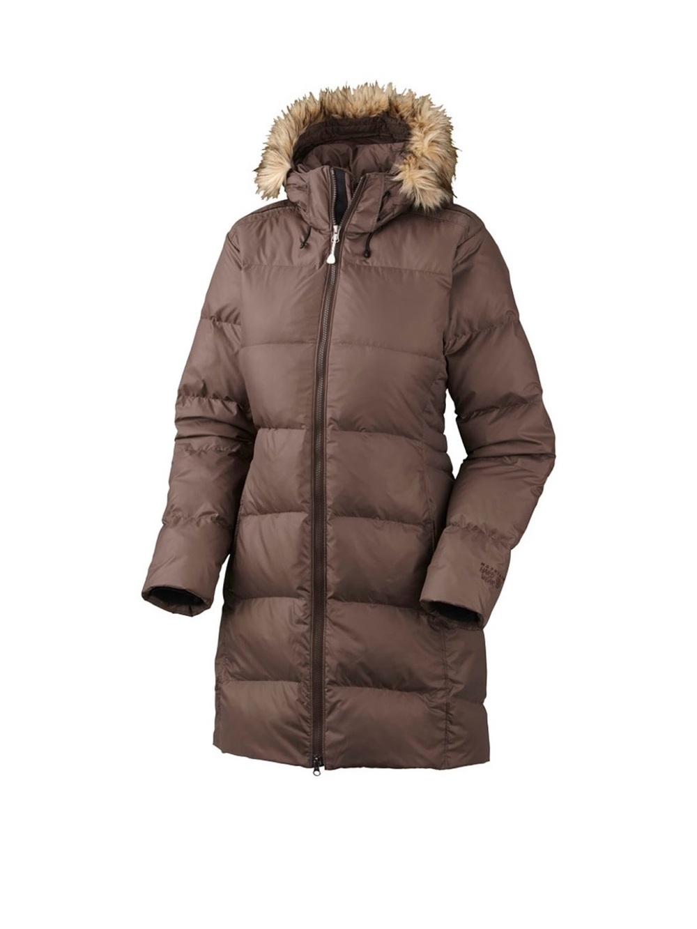 Downtown Down Women’s Long Puffer Coat with Faux-Fur Hood - Brown